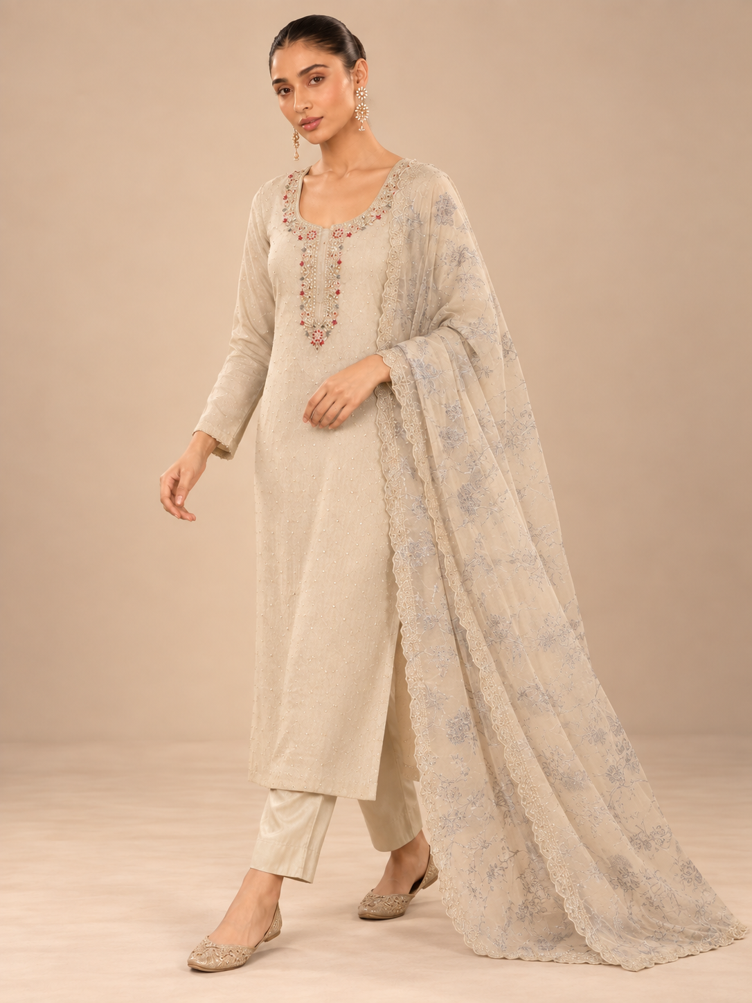 Mehrunisa – Ivory Embroidered Suit