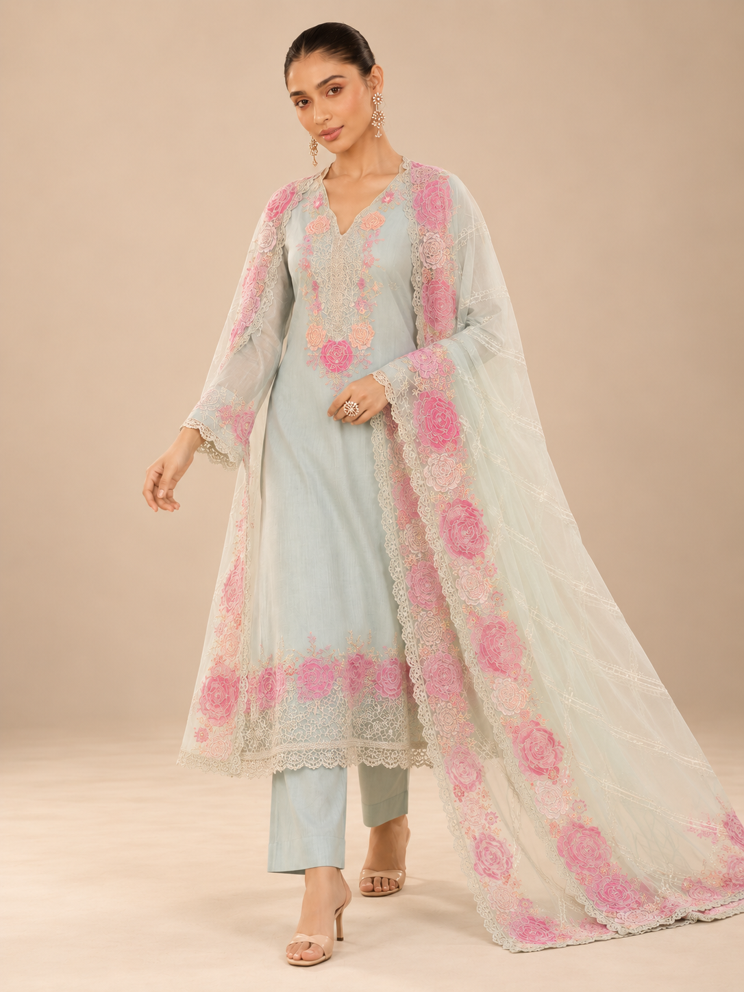 Reva Floral Beadwork Suit Set