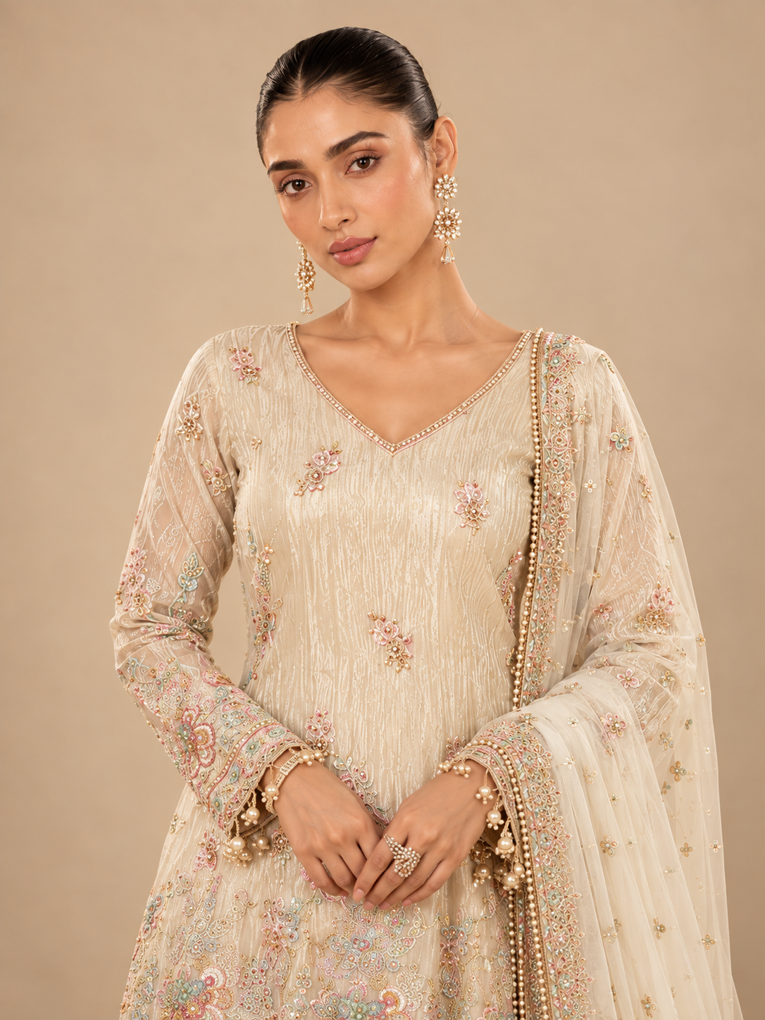 Nayaab Pastel Ivory Sharara Set
