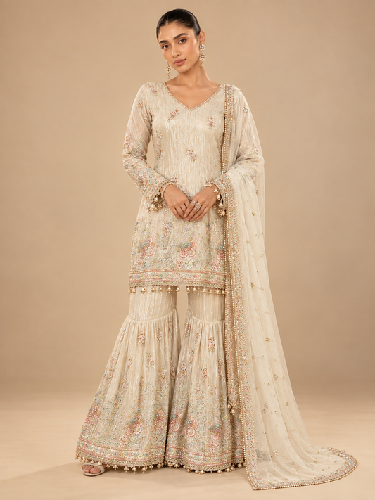 Nayaab Pastel Ivory Sharara Set