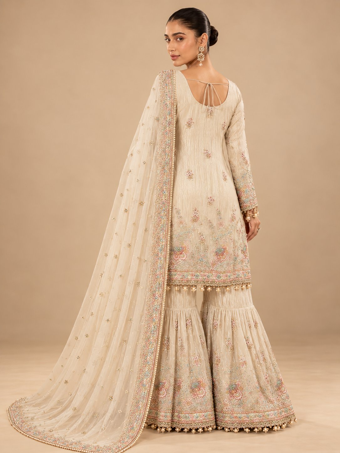 Nayaab Pastel Ivory Sharara Set
