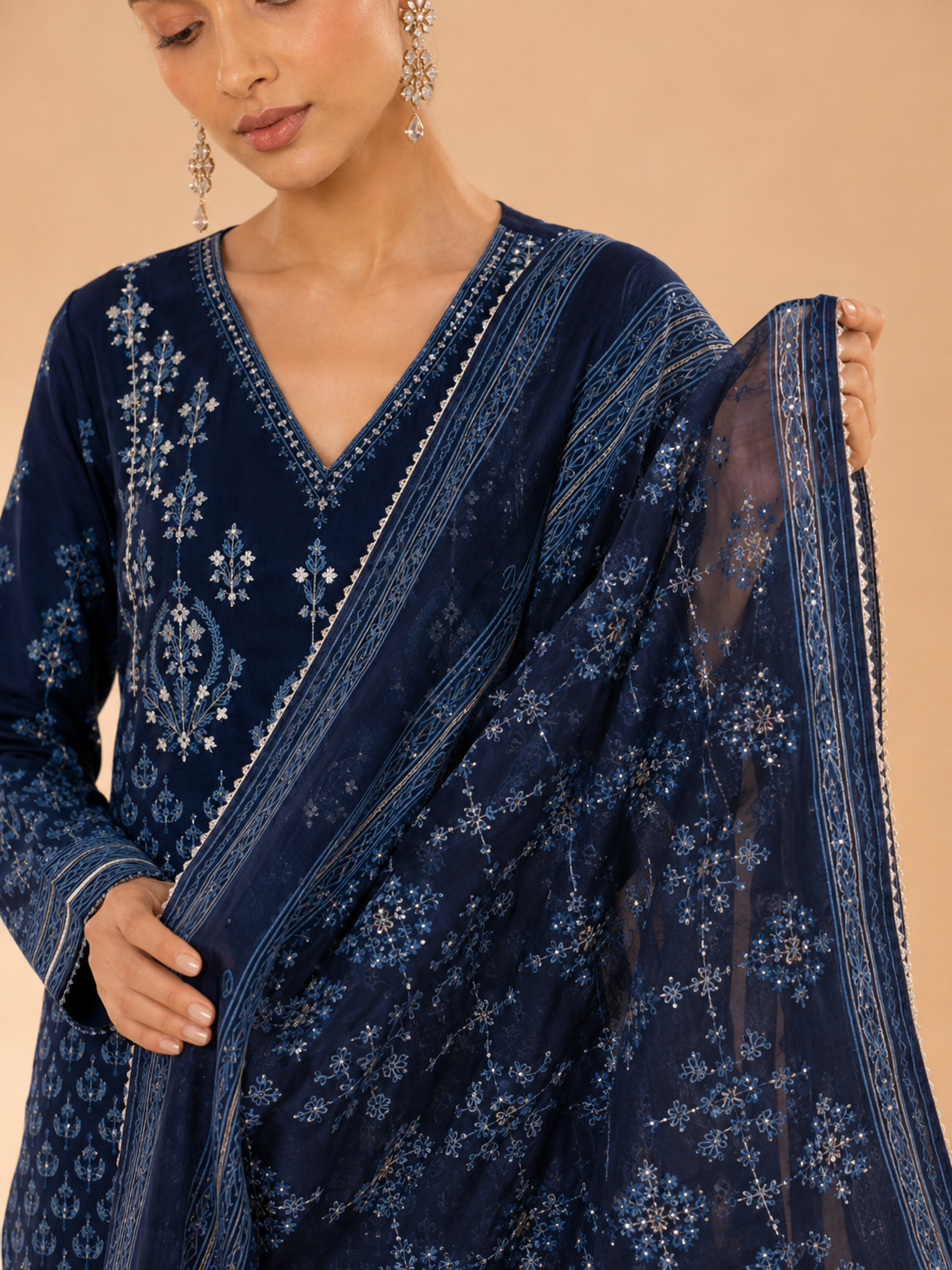 Neelara – Navy Blue Embroidered Suit