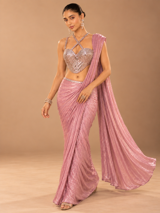 Nayaab Blush Mirror Drape Saree